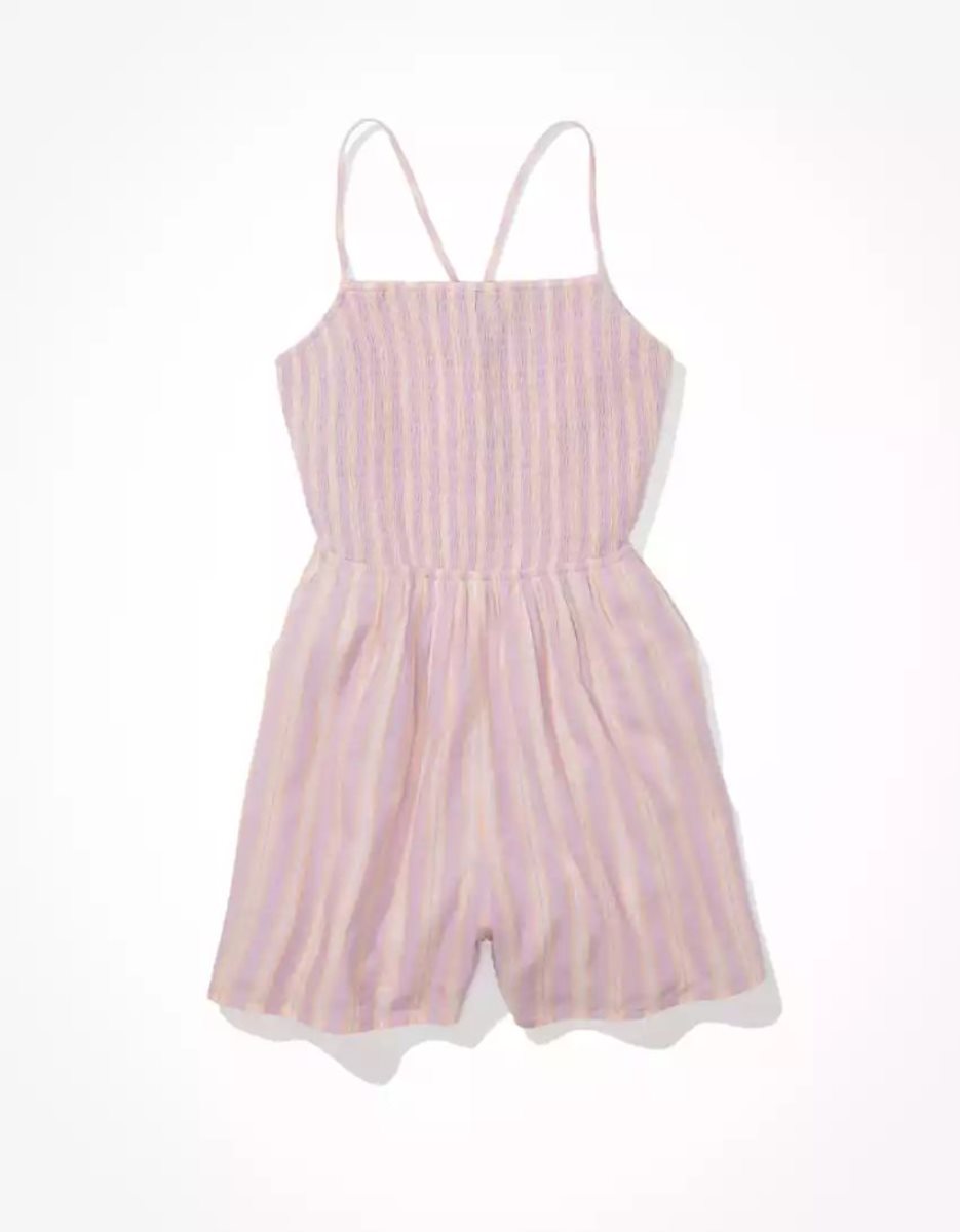 Combinaison American Eagle AE Rayé Smocked Romper Violette Femme | HAB-12899414